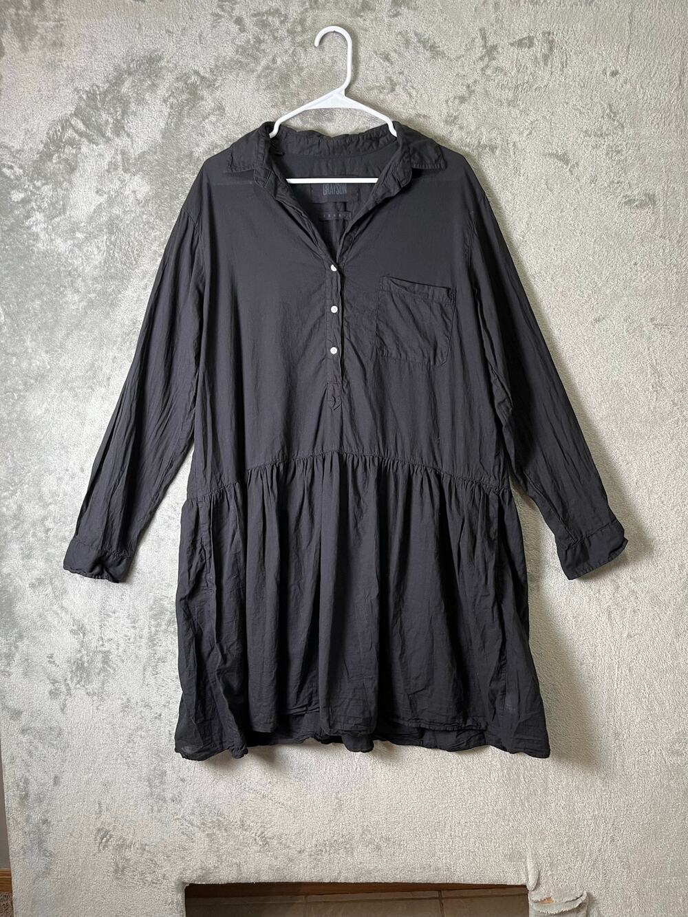 Grayson The Changemaker Black Cotton Shirt Dress (5) XL Minimalist Lagenlook